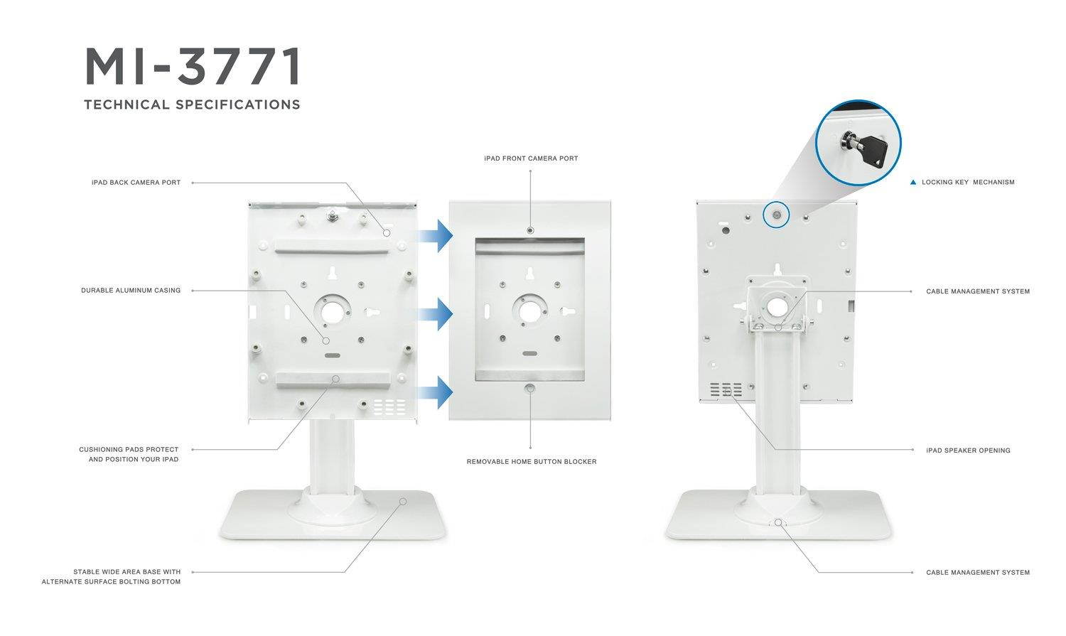 Mount-It! Tablet Security Stand Kiosk | Full Motion Anti-Theft Enclosure | White