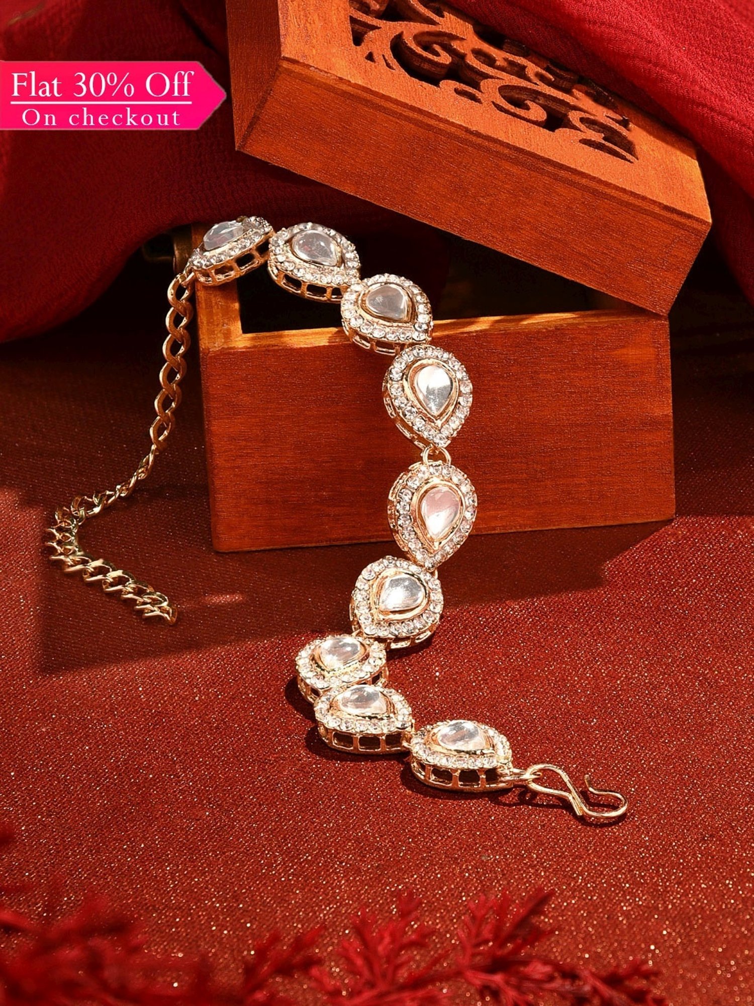 Zaveri Pearls Gold Tone Dazzling Kundan & Austrian Diamond Ethnic Bracelet-ZPFK16498