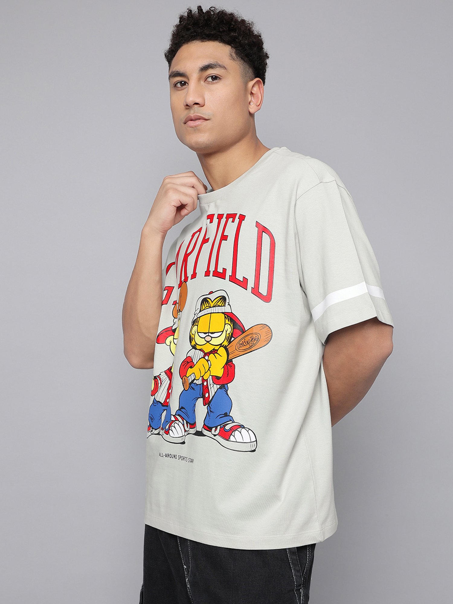 Free Authority Grey Cotton Oversized Printed T-Shirt