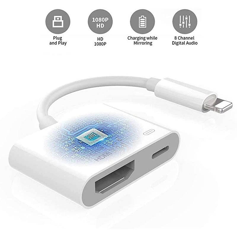 MFi Certified Lightning to HDMI 1080P Lightning to Digital AV Audio Adapter 4K HDMI Sync Screen Converter with Charging Port for iPhone iPad iPod on HD TVMonitorProjector Must Be Power