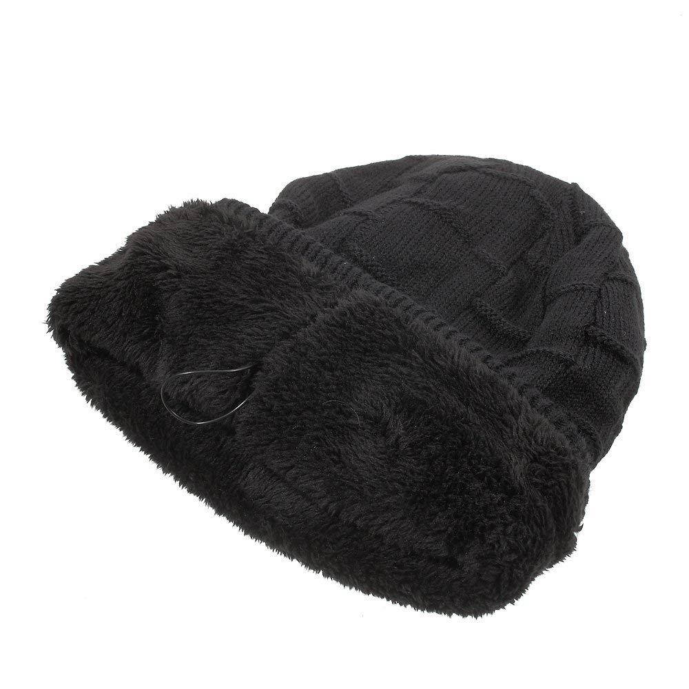 Wireless Music Hat, Knit Winter Warm Beanie w/ Built-in Compatible with Bluetooth Stereo Headphone, Microphone for Hands-Free Calling - Black