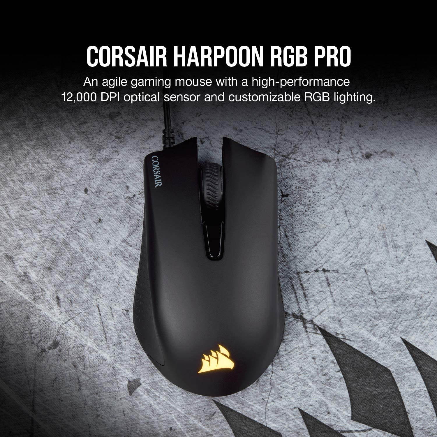 Corsair HARPOON RGB PRO FPS / MOBA Gaming Mouse, Black, Backlit RGB LED, 12000 dpi, Optical