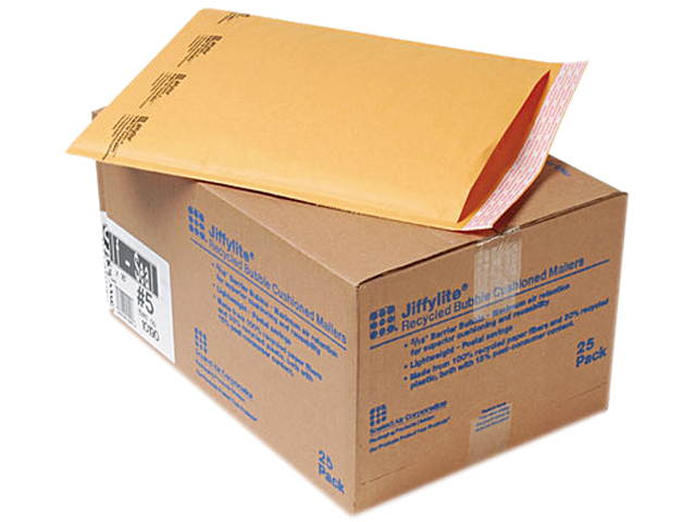 Sealed Air 10190 Jiffylite Self-Seal Mailer, Side Seam, #5, 10 1/2 x 16, Golden Brown, 25/Carton