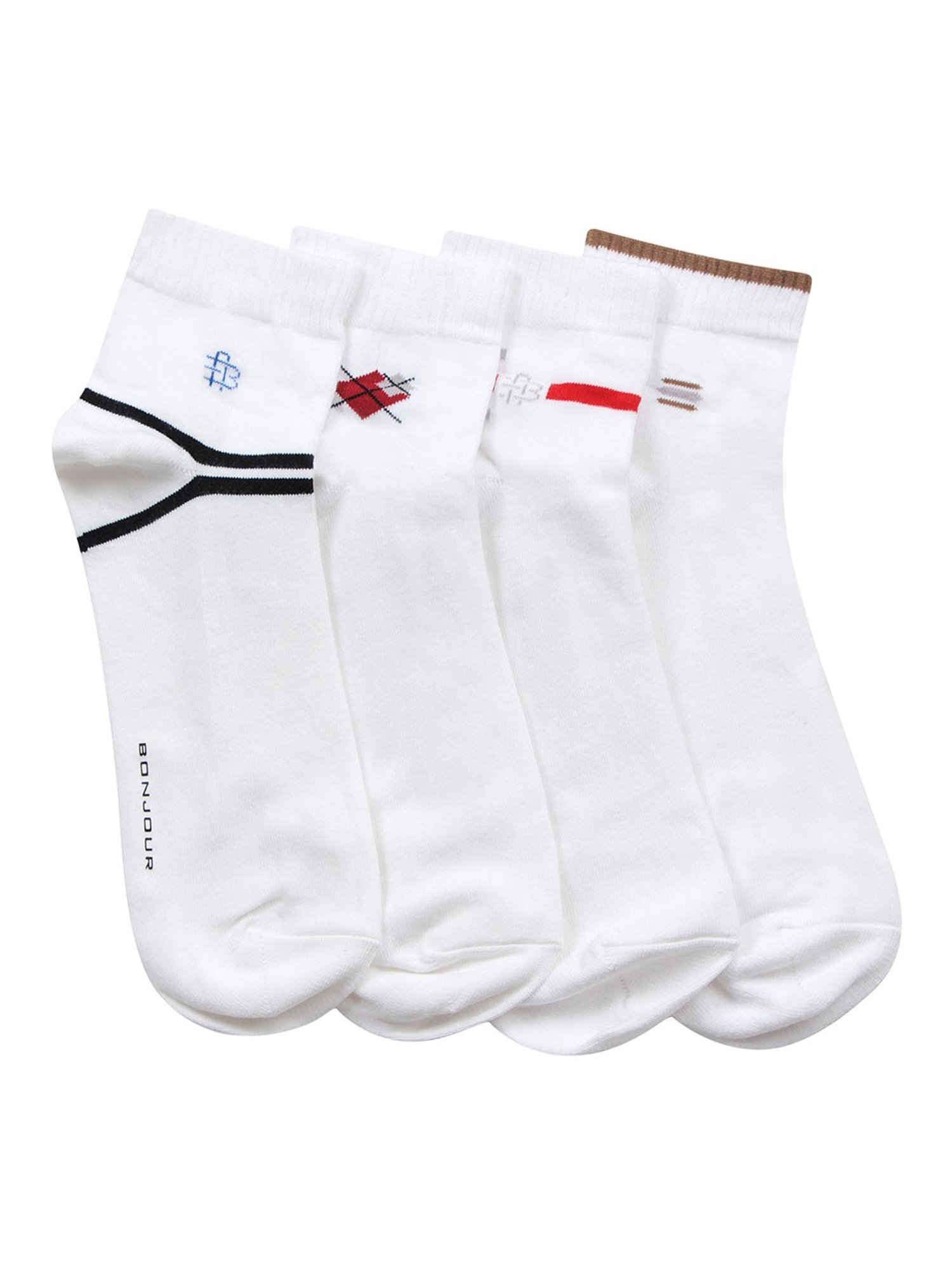 Bonjour White Printed Socks - Pack of 4