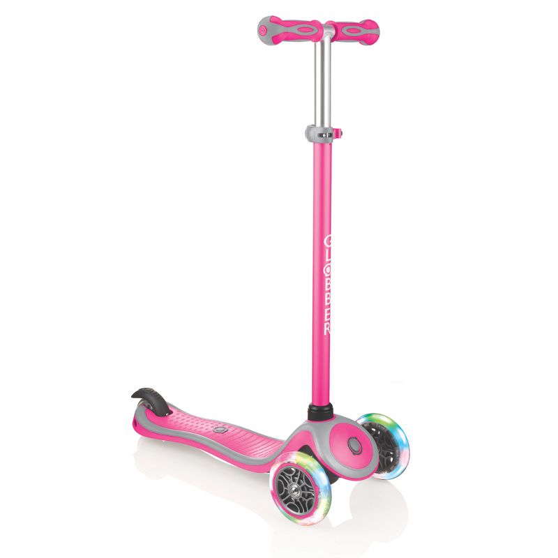 Globber 442-110 V2 3-Wheel Kids Kick Scooter with LED Light Up Wheels and Adjustable Height and Comfortable Grips for Boys and Girls, Pink