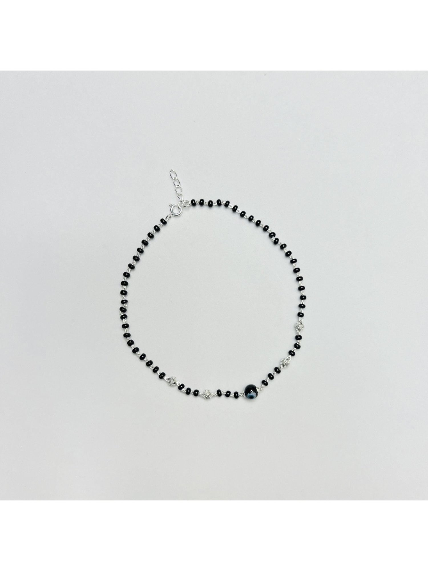 Arte Jewels 925 Sterling Silver Black Beads Evil Eye Anklet for Women & Girls (Single Anklet)