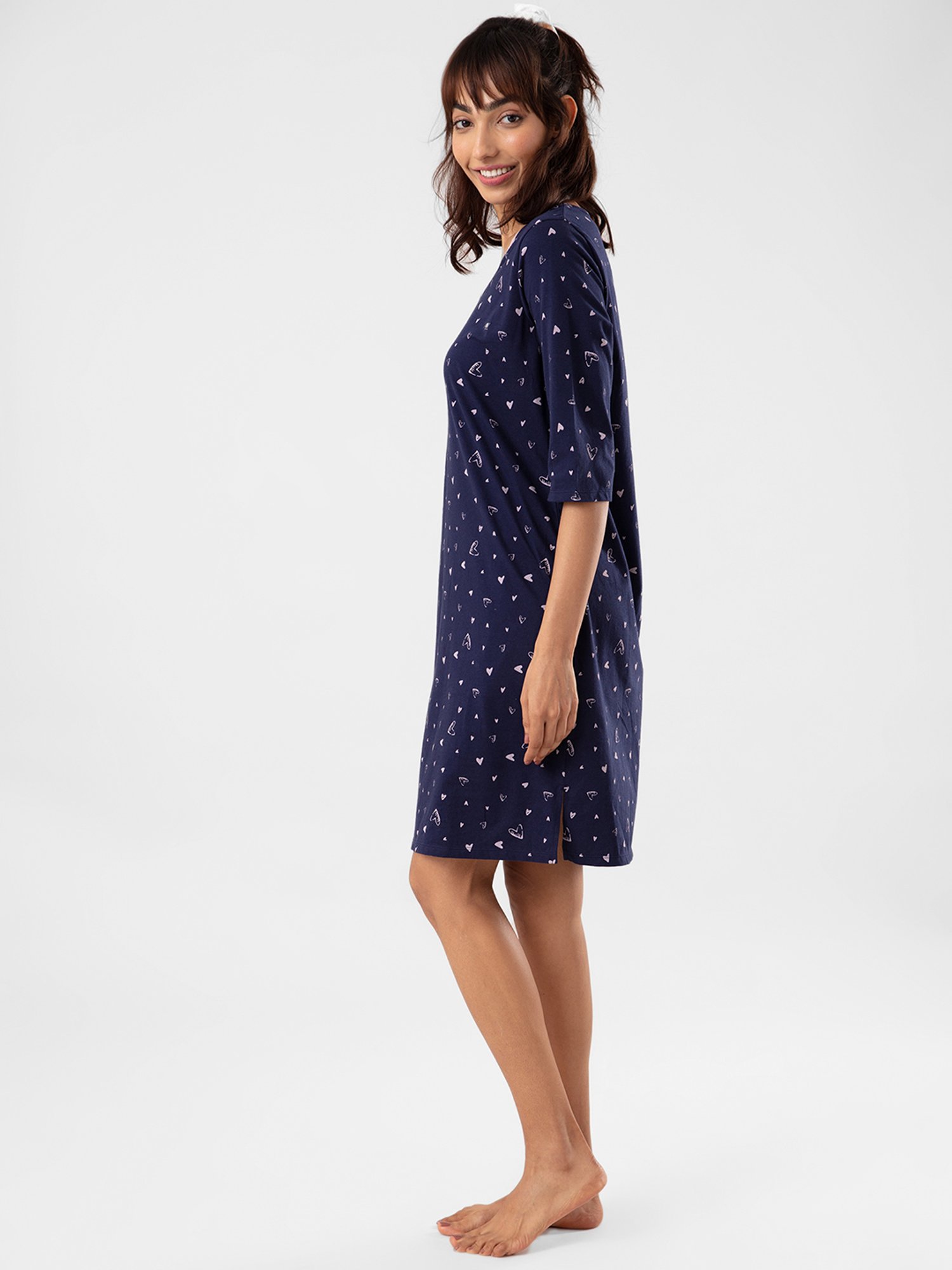 Nykd Printed Paradise Comfy Cotton Sleep Dress - Navy Print