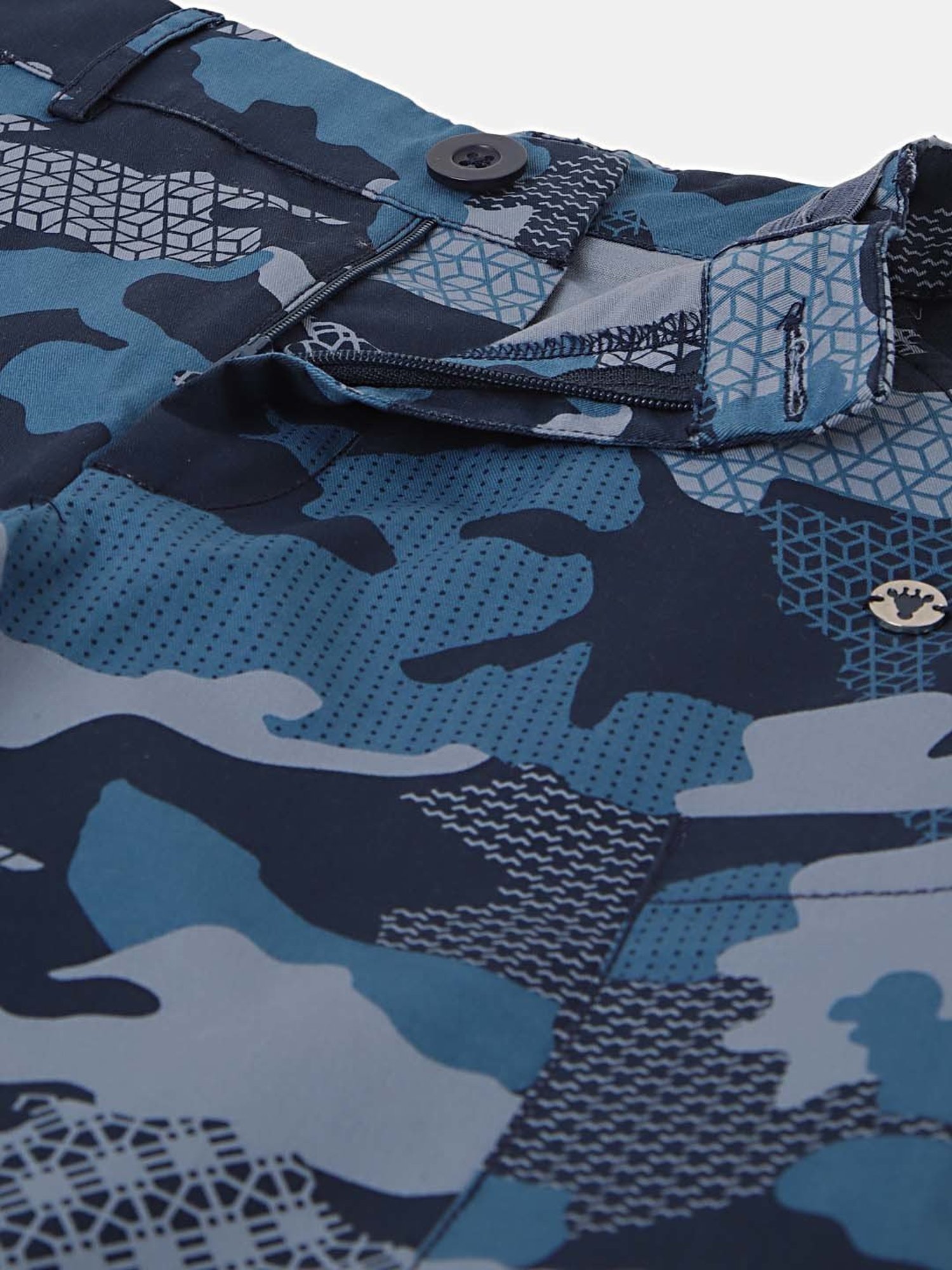 Blue Giraffe Boys Blue Cotton Camouflage Trousers