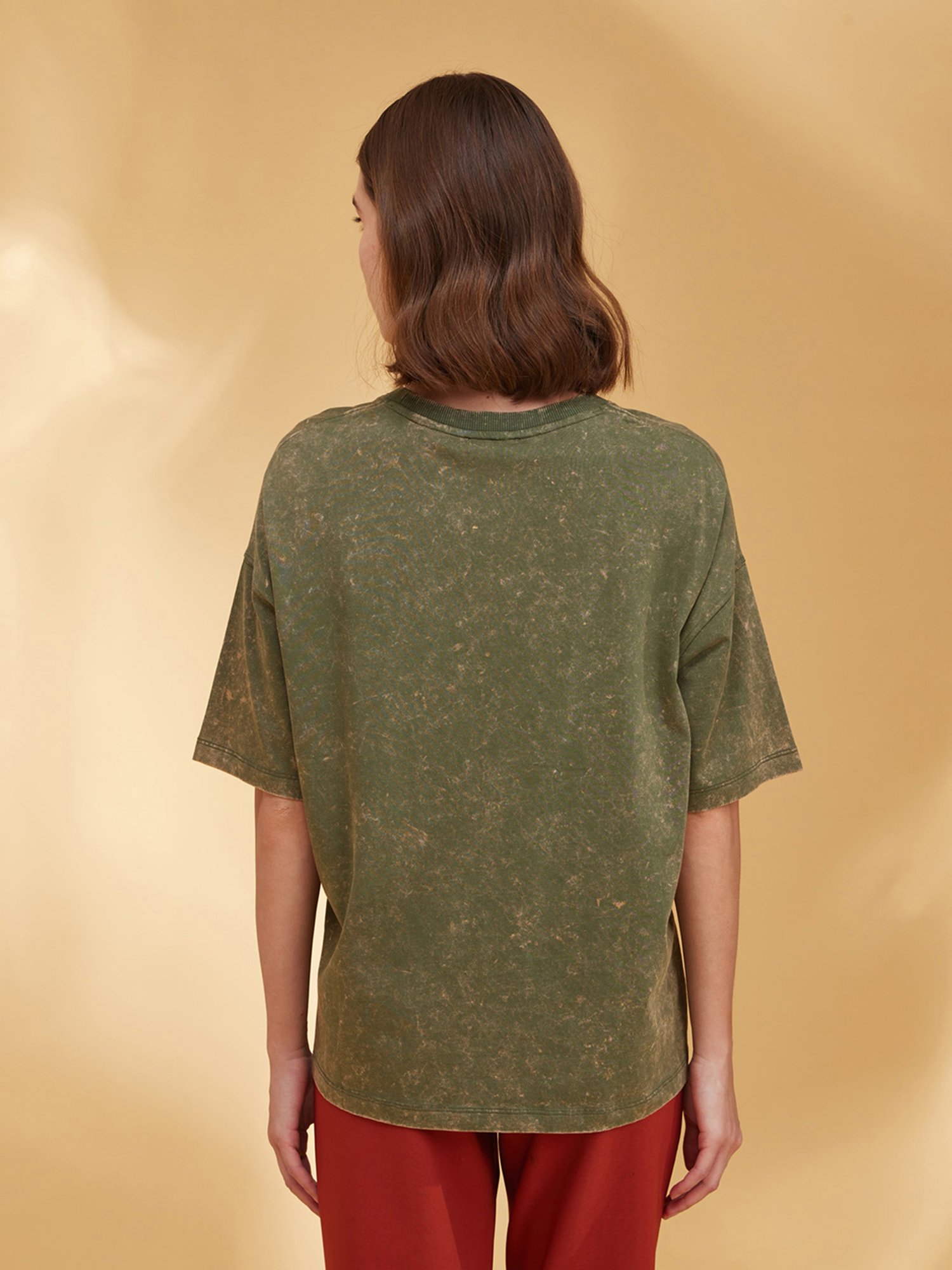 Kazo Olive Cotton Printed Oversized T-Shirt
