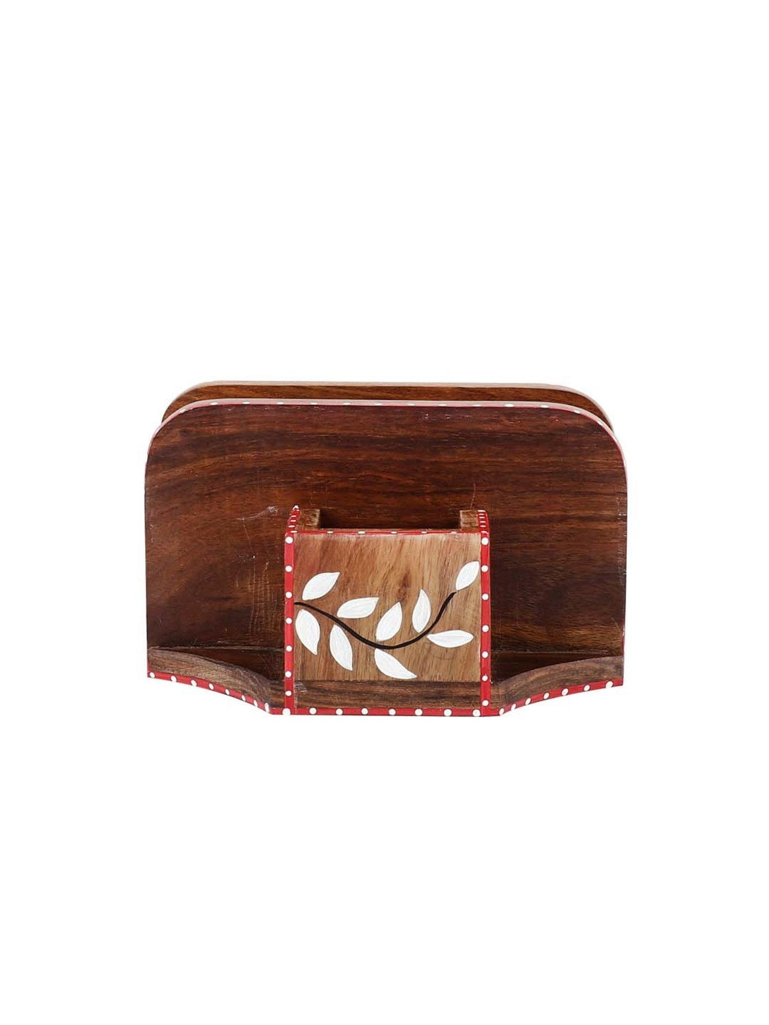 VarEesha Snow Leaf Brown Sheesham Wood Tissue Holder