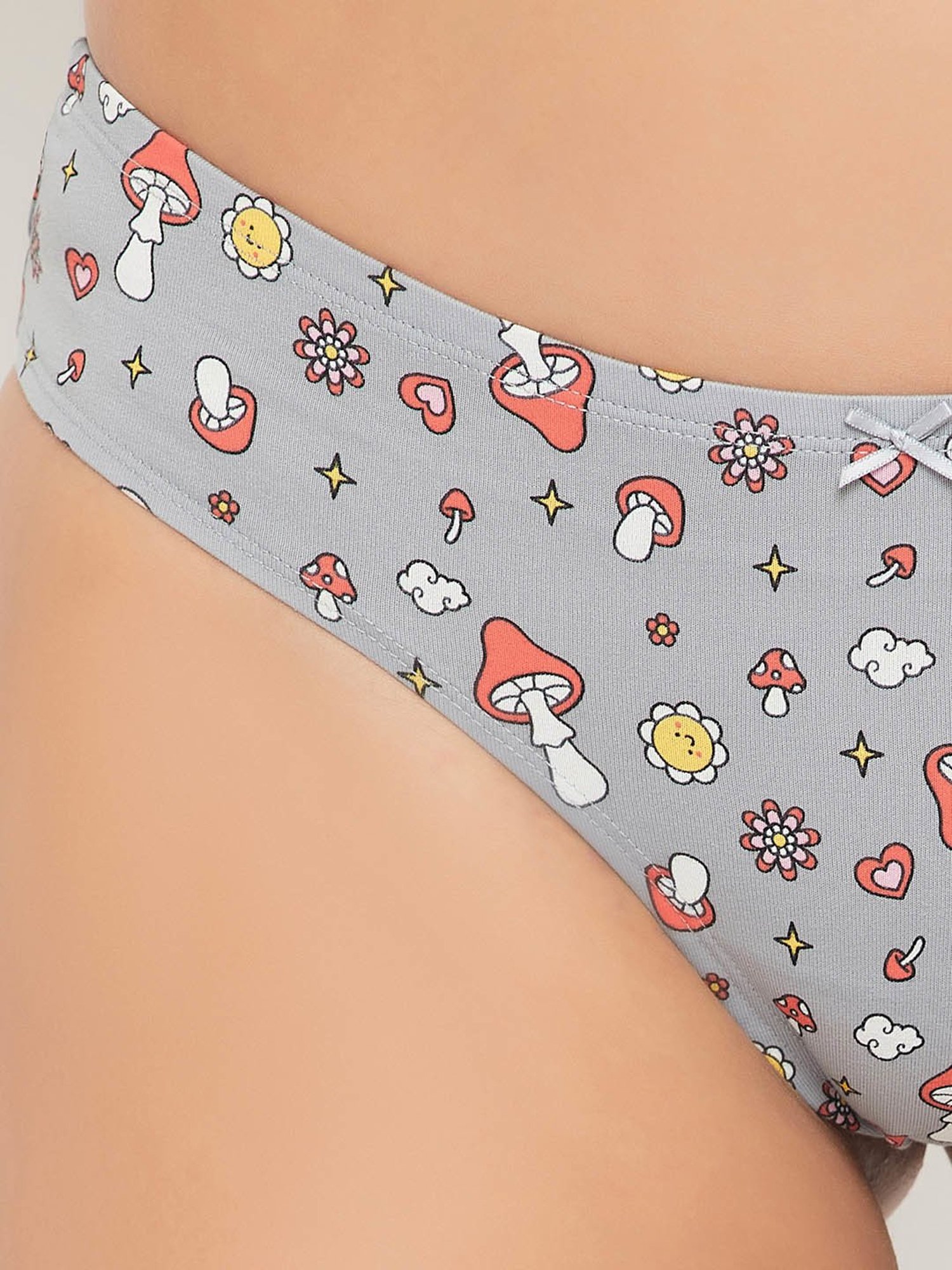 Clovia Grey Cotton Printed Thongs Panty