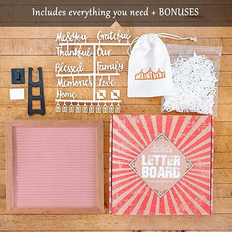 Felt Letter Board Set with 10 x 10 inch Oak Frame 374 Precut Letters and Emojis Cursive Words Wall Hook Perfect Message Sign for Girl Baby Shower Decorations