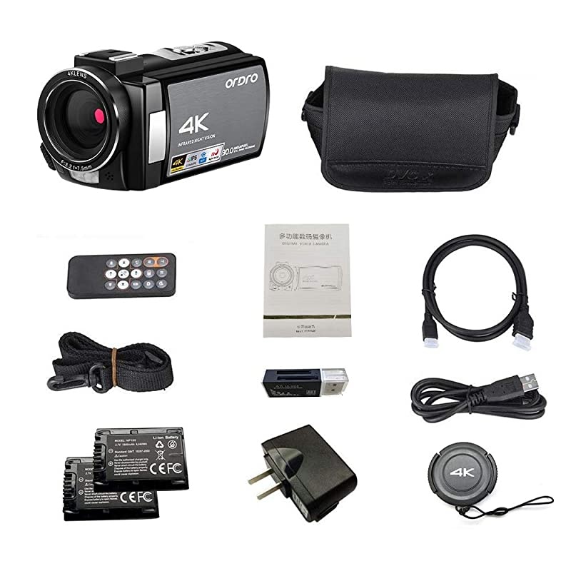 4K Video Camera Camcorder  HDR-AE8 UHD 1080P 60FPS Digital WiFi Camera Camcorders IR Night Vision 3.0'' IPS Touchscreen Vlogging Camera with 32GB SD Card and 2 Batteries