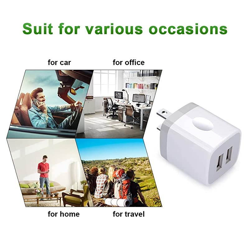 USB Charging Plug  5Pack 21A Dual Port Phone Power Block Travel Adapter Fast Wall Charger Box Compatible iPhone XS MAXX876S Plus Samsung S10+S9+S8S7S6 Edge LG G8G7G6V30 Moto G6