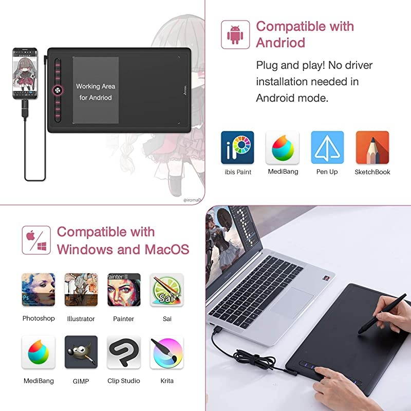 M0610Pro Graphics Drawing Tablet 10x6inch Large Space Digital Tablet Drawing Pen Tablet with 8192 Levels BatteryFree Stylus 8 Express KeysUltralight Tablet 540g Portable Drawing Tablet