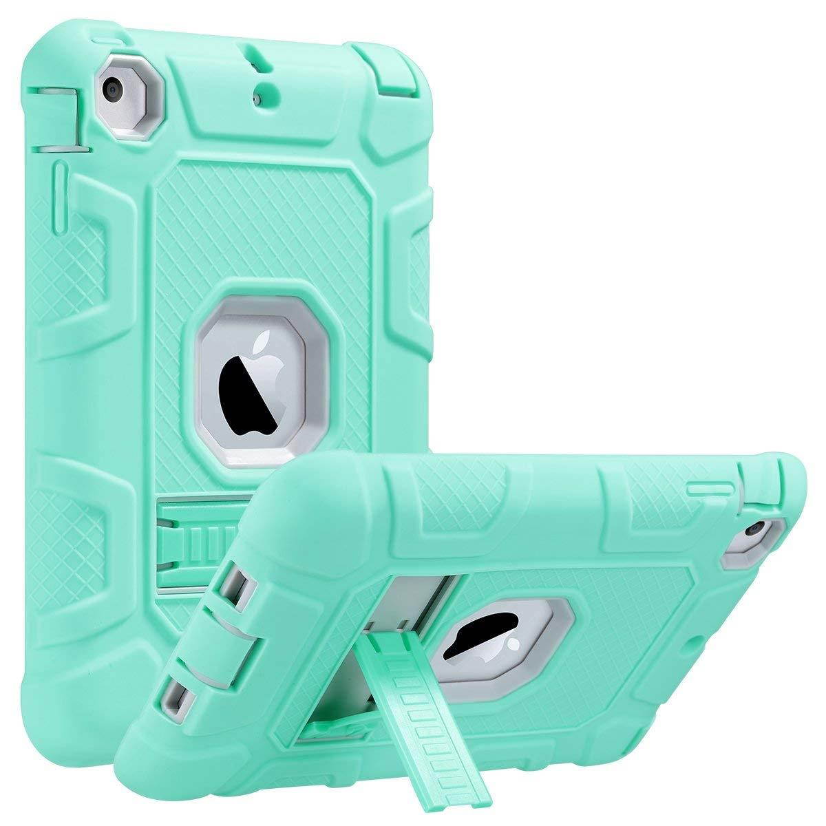 ULAK iPad Mini Case,iPad Mini 2 Case,iPad Mini 3 Case,iPad Mini Retina Case, Three Layer Heavy Duty Shockproof Protective Case for iPad Mini,iPad Mini 2,iPad Mini 3 with Kickstand (Green/Grey)