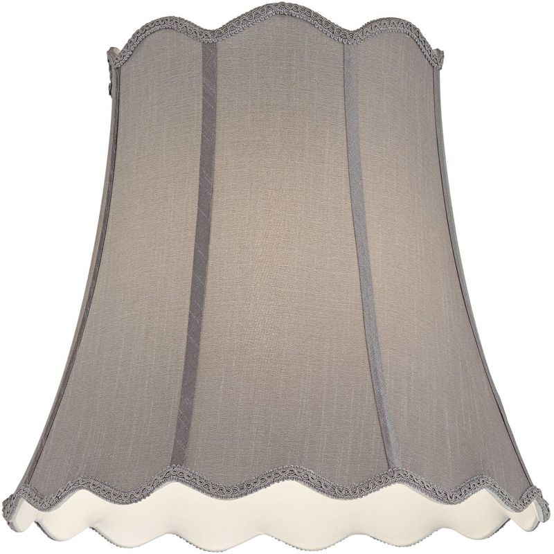 Springcrest Morell Gray Medium Scallop Bell Lamp Shade 10" Top x 16" Bottom x 15" High x 16" Slant (Spider) Replacement with Harp and Finial