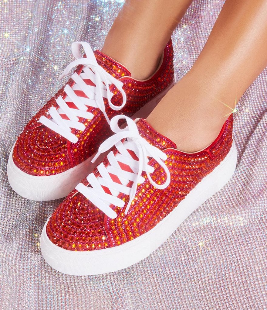 Blue by Betsey Johnson Sidny Rhinestone Embellished Platform Lace-Up Sneakers