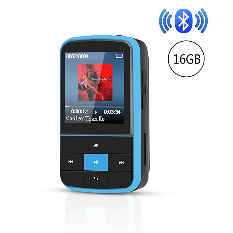 Clip MP3 Player  16GB Bluetooth MP3 Player with Sweatproof Silicone Case and Sport Armband Support FM Radio FM Recording Bookmark Expandable up to 128GB