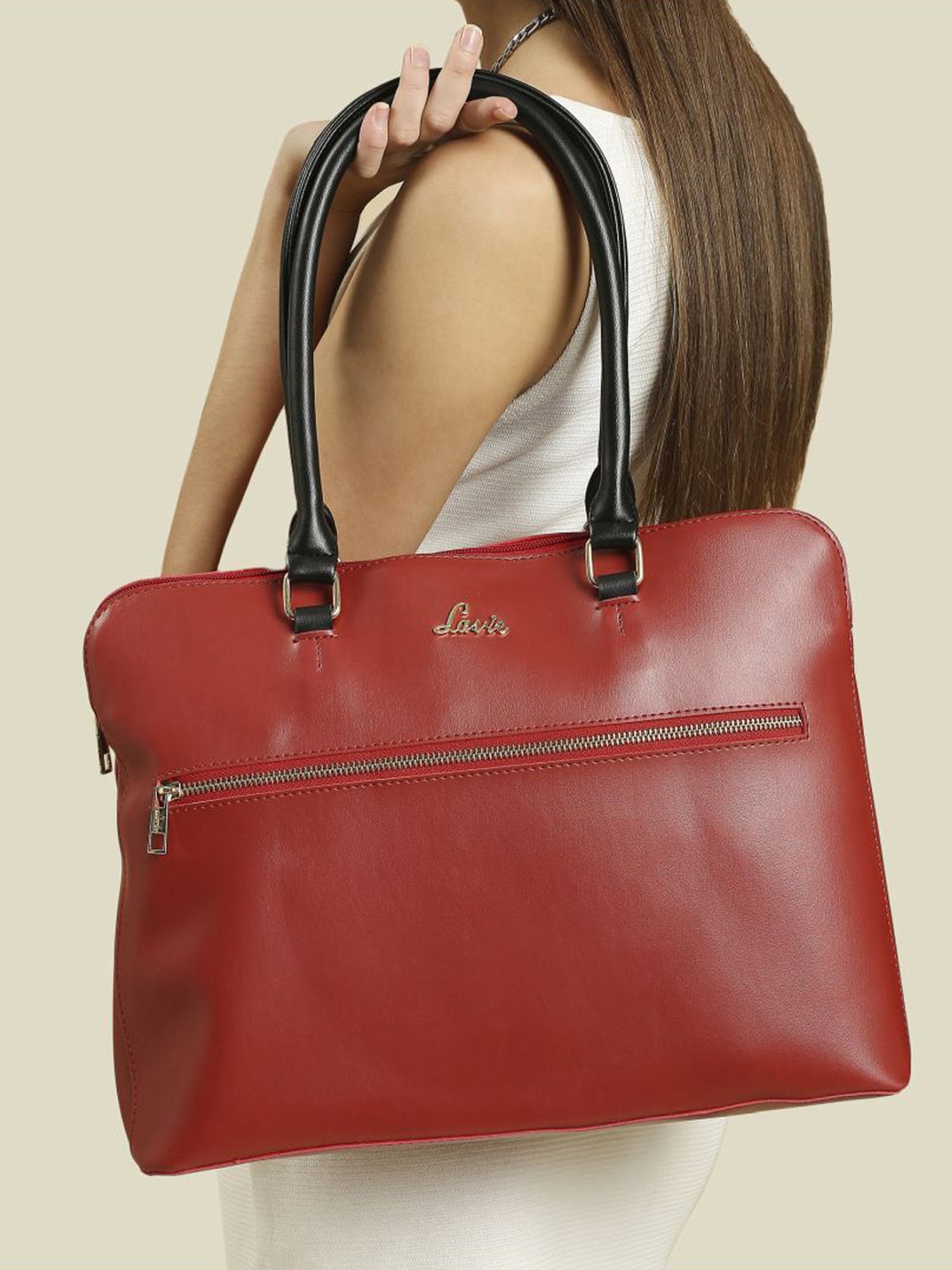 Lavie Lit Module Red Synthetic Solid Laptop Handbag