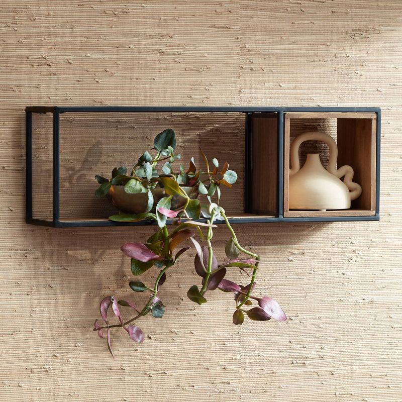 38" Soloman Wooden Shelf with Metal Brackets Brown - Kate & Laurel All Things Decor