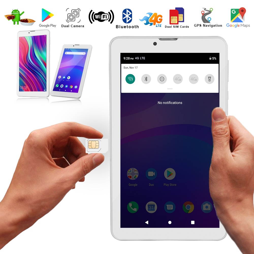 Indigi 4G LTE Unlocked Android Pie TabletPC w/ DualSIM Slots & WiFi Enabled, QuadCore CPU & 2GB RAM/16GB ROM Expandable up to 512GB, 3500mAh