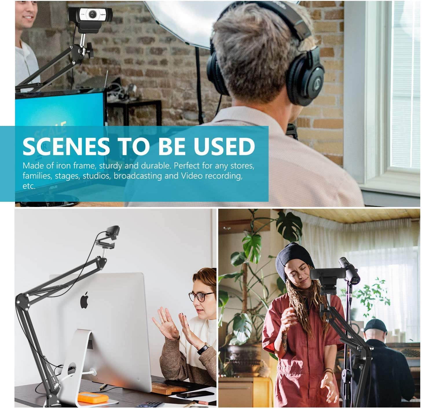 Webcam Stand,Webcam Clamp Mount Suspension Scissor Tripod Stand Holder Camera arm for Webcam W8 W5 C922 C930e C930 C920 C615