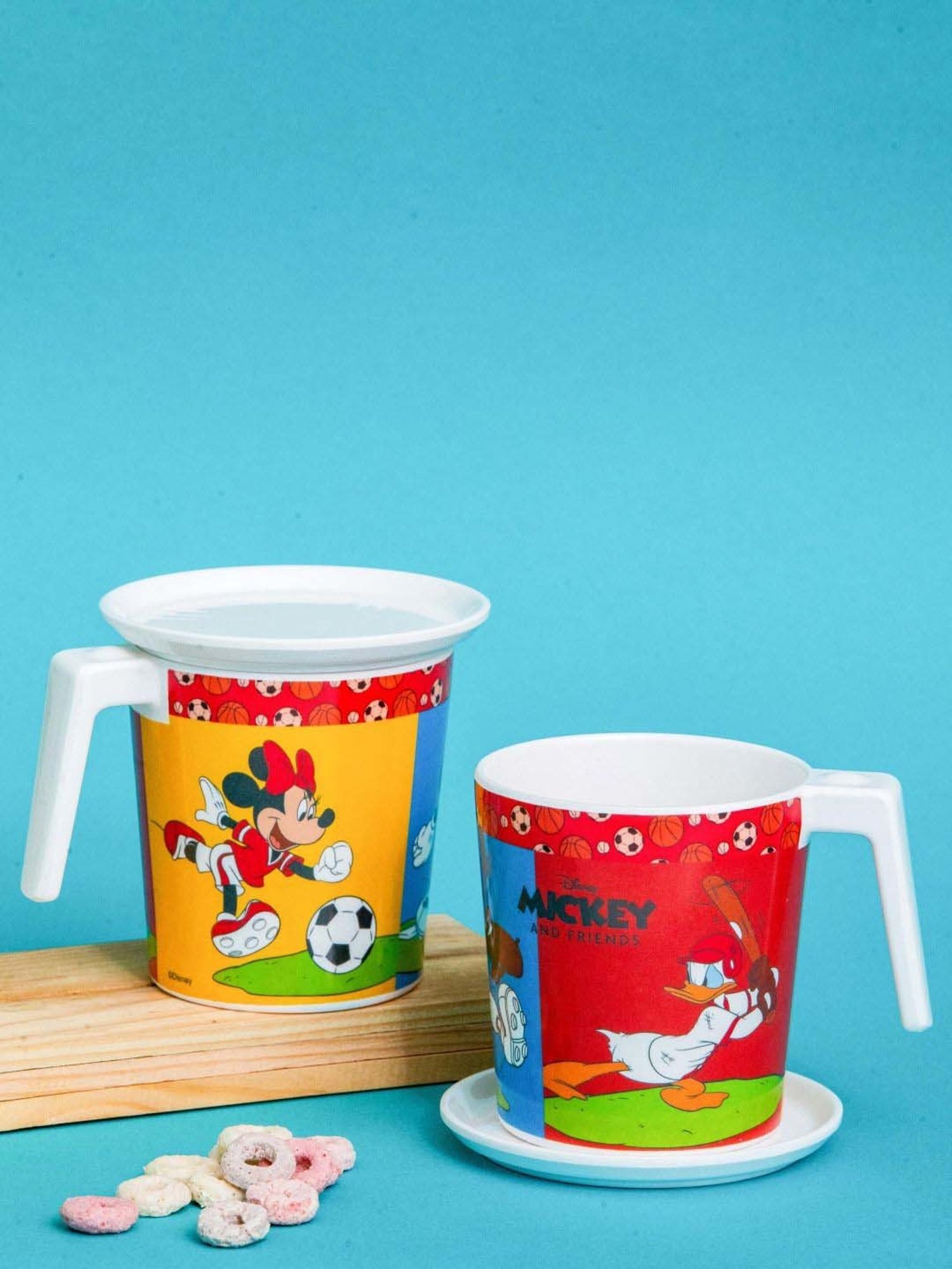 Servewell Mickey Multicolor Melamine Laura Mug Large Kids Set (0.32 L) - Set of 4