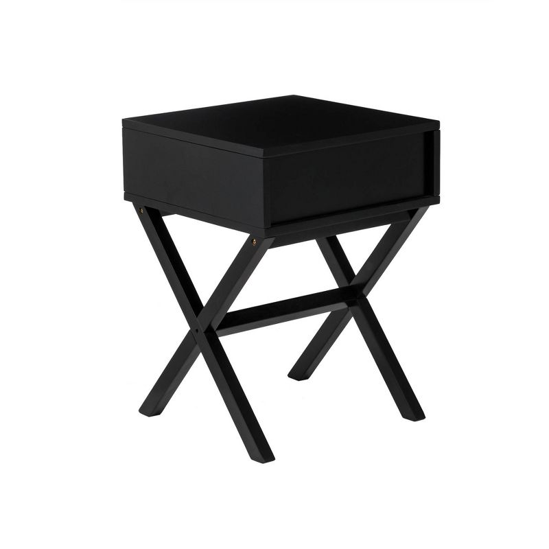Wooden X-Leg End Table with 1 Drawer Black - Glitzhome