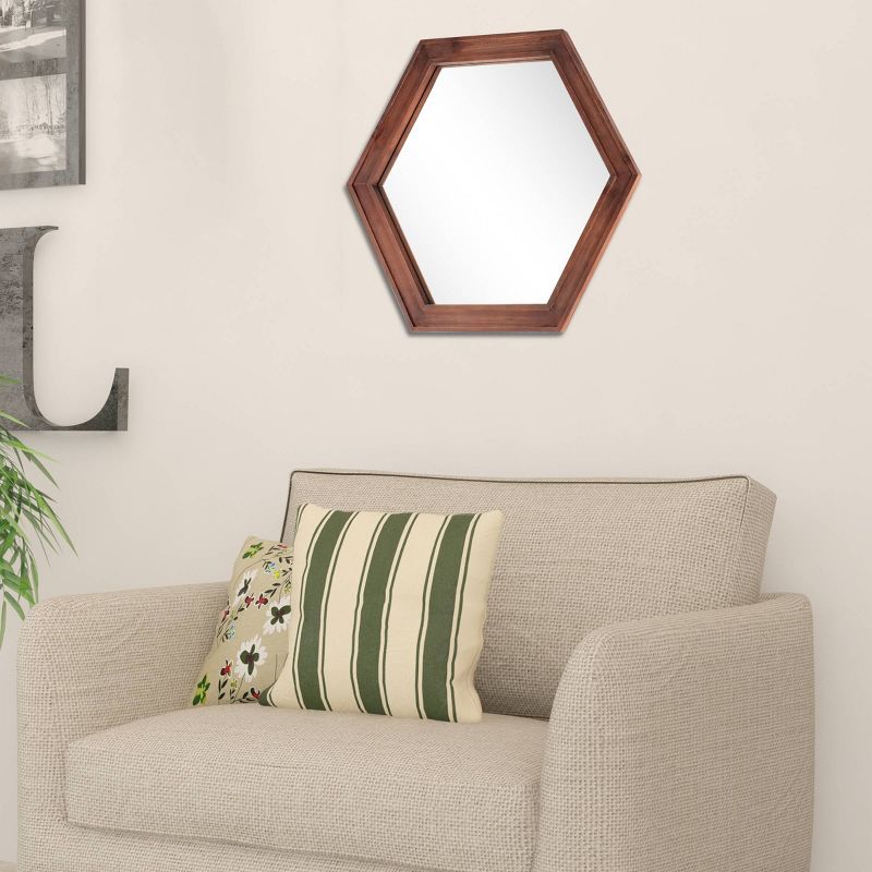 Wooden Hexagon Stratford Decorative Wall Mirror Maroon - Stonebriar Collection