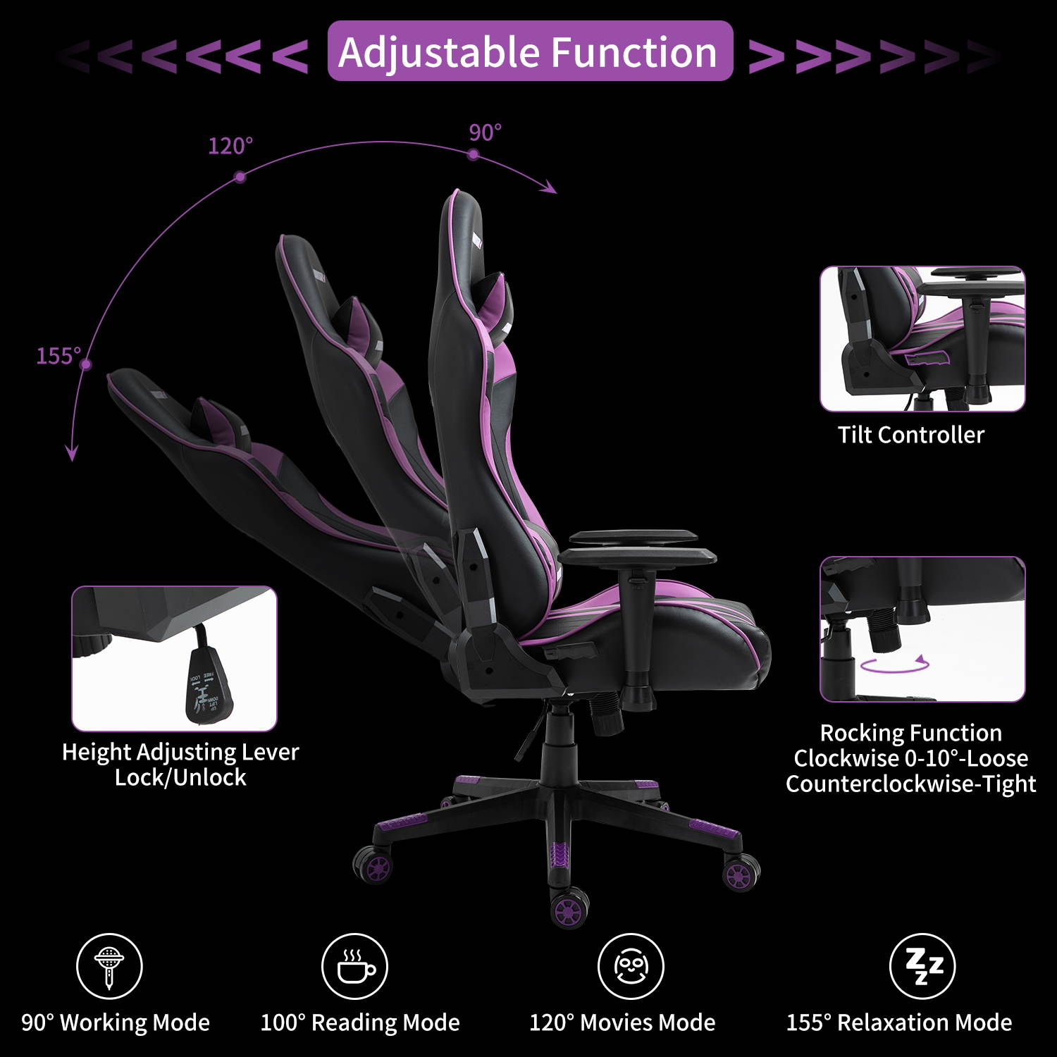 AMINITURE Gaming Chair Racing Style Ergonomic Computer Games Chairs Adjustable Armrest High Back PC Office Desk Chair Swivel Task Chair