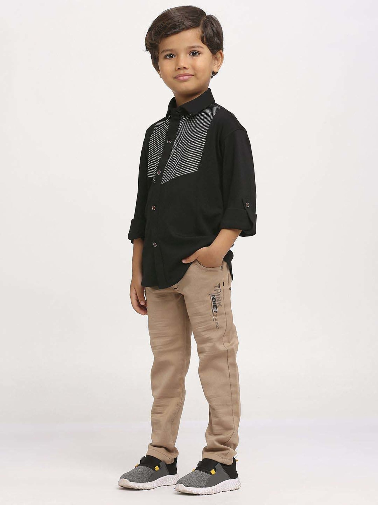 Kids Island Boys Black & Brown Printed Full Sleeves Clothing Set