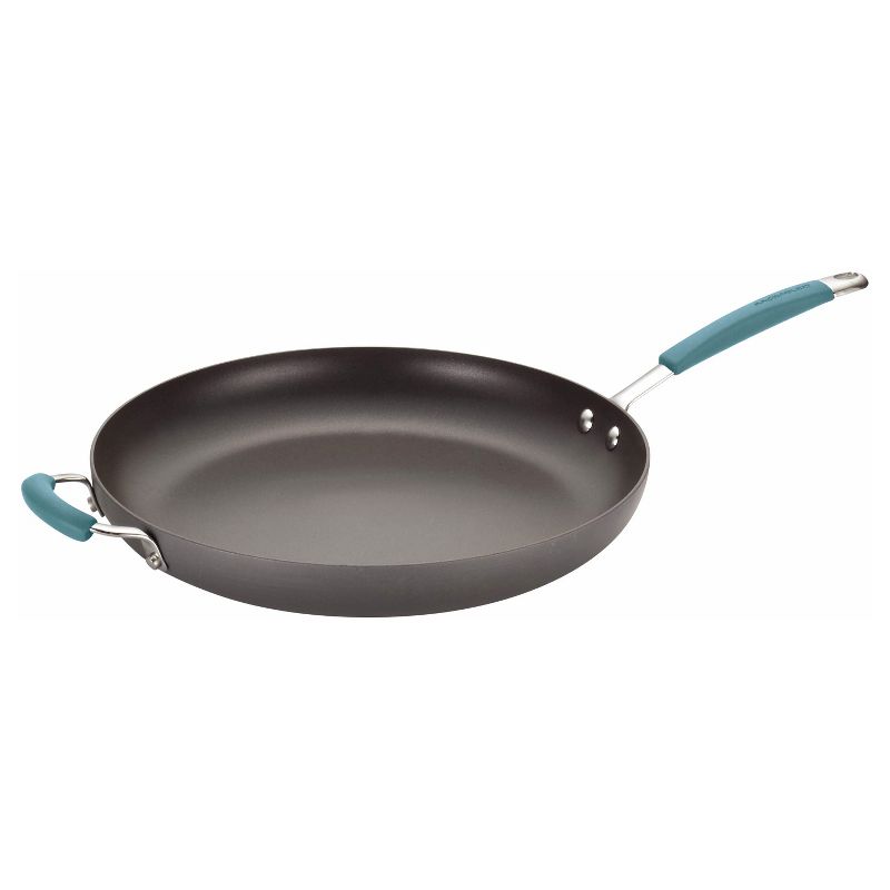Rachael Ray Hard-Anodized Nonstick Skillet with Helper Handle - Gray with Agave Blue