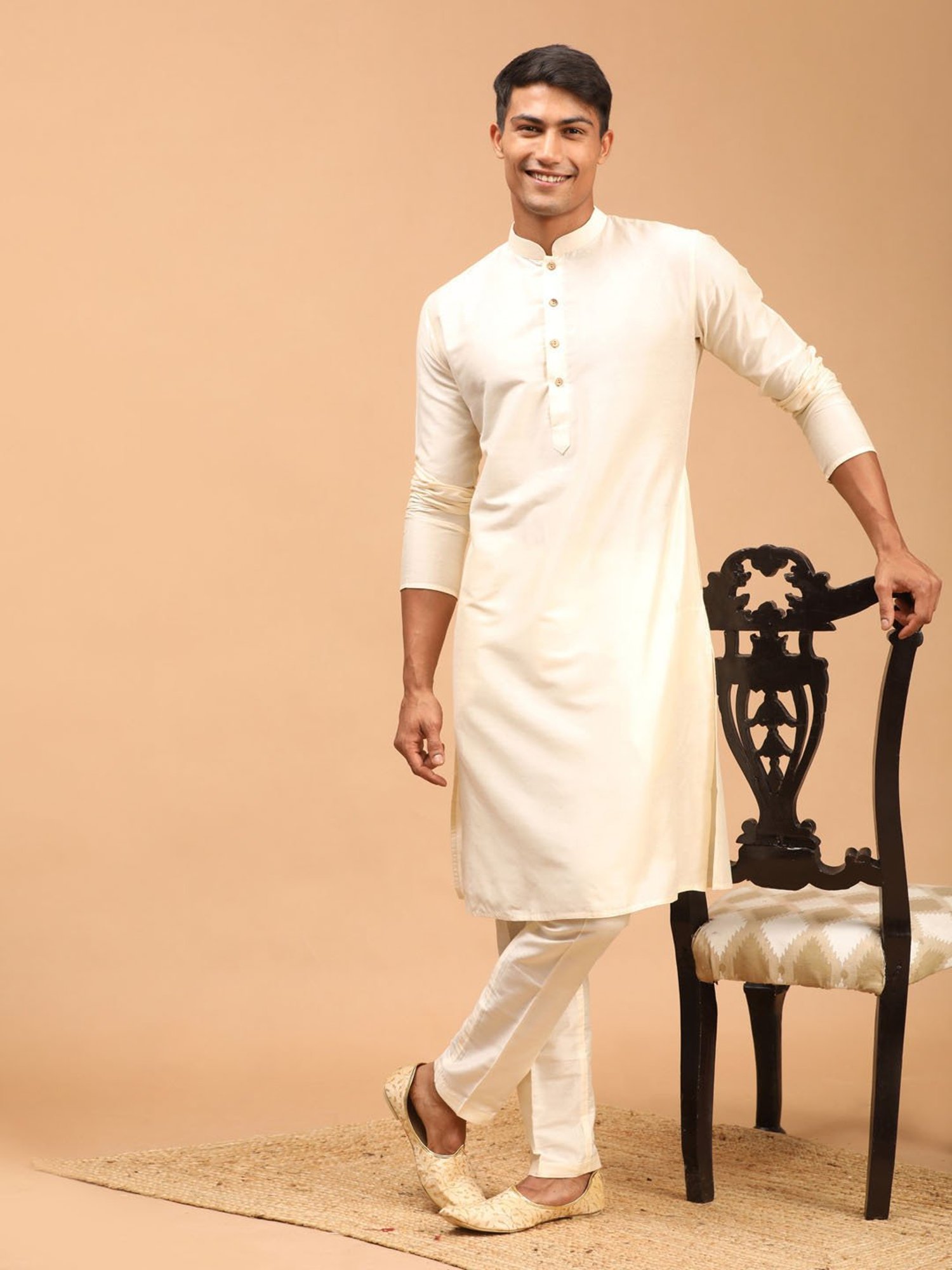 Manthan Fawn & White Regular Fit Kurta