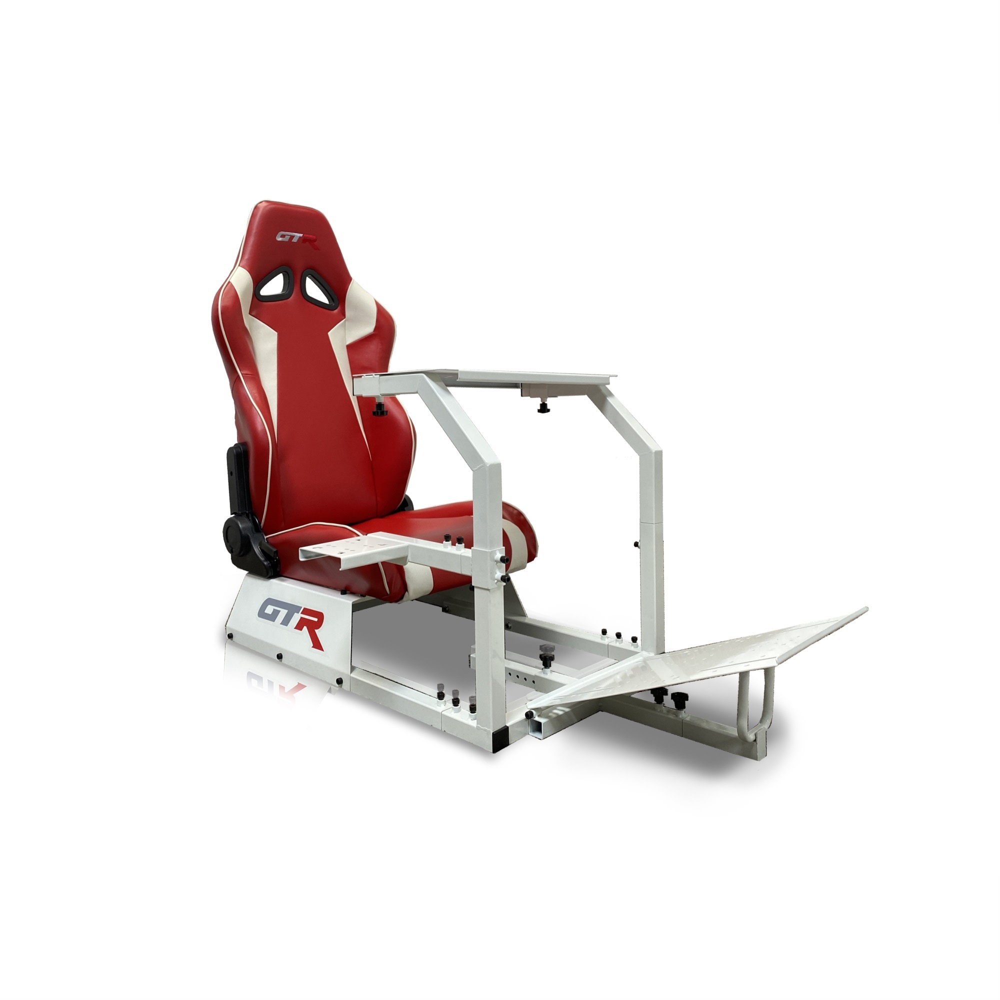 GTR Simulator GTA-WHT-S105LBK GTA Model Racing Simulator White Frame with Black Real Racing Seat, Driving Simulator Cockpit Gaming Chair with Gear Shifter Mount