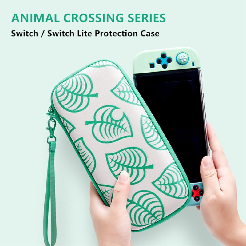 Carrying Case for Nintendo Switch, New Leaf Crossing Hard Shell Protector for NS Console and Accessories, Portable Carrying Storage Bag with 10 Game Card Slots & Replaceable Grips for Switch Game Fans