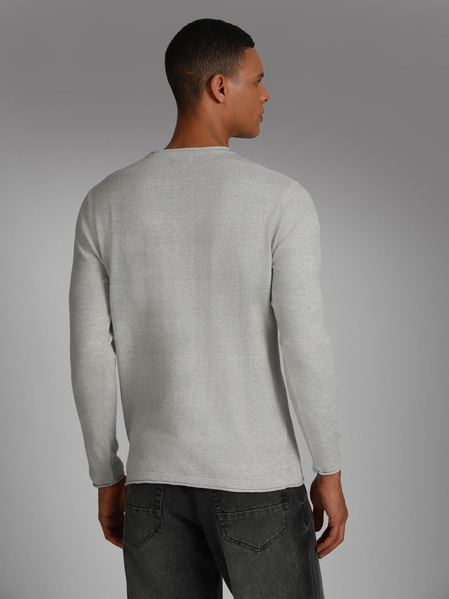 High Star Grey Cotton Regular Fit Sweater