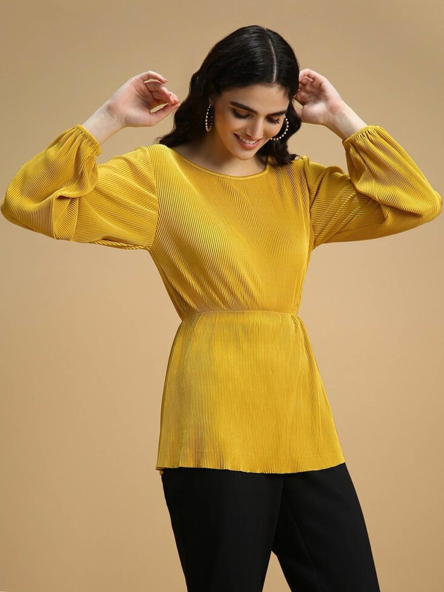 Forever 21 Yellow Pleated Top