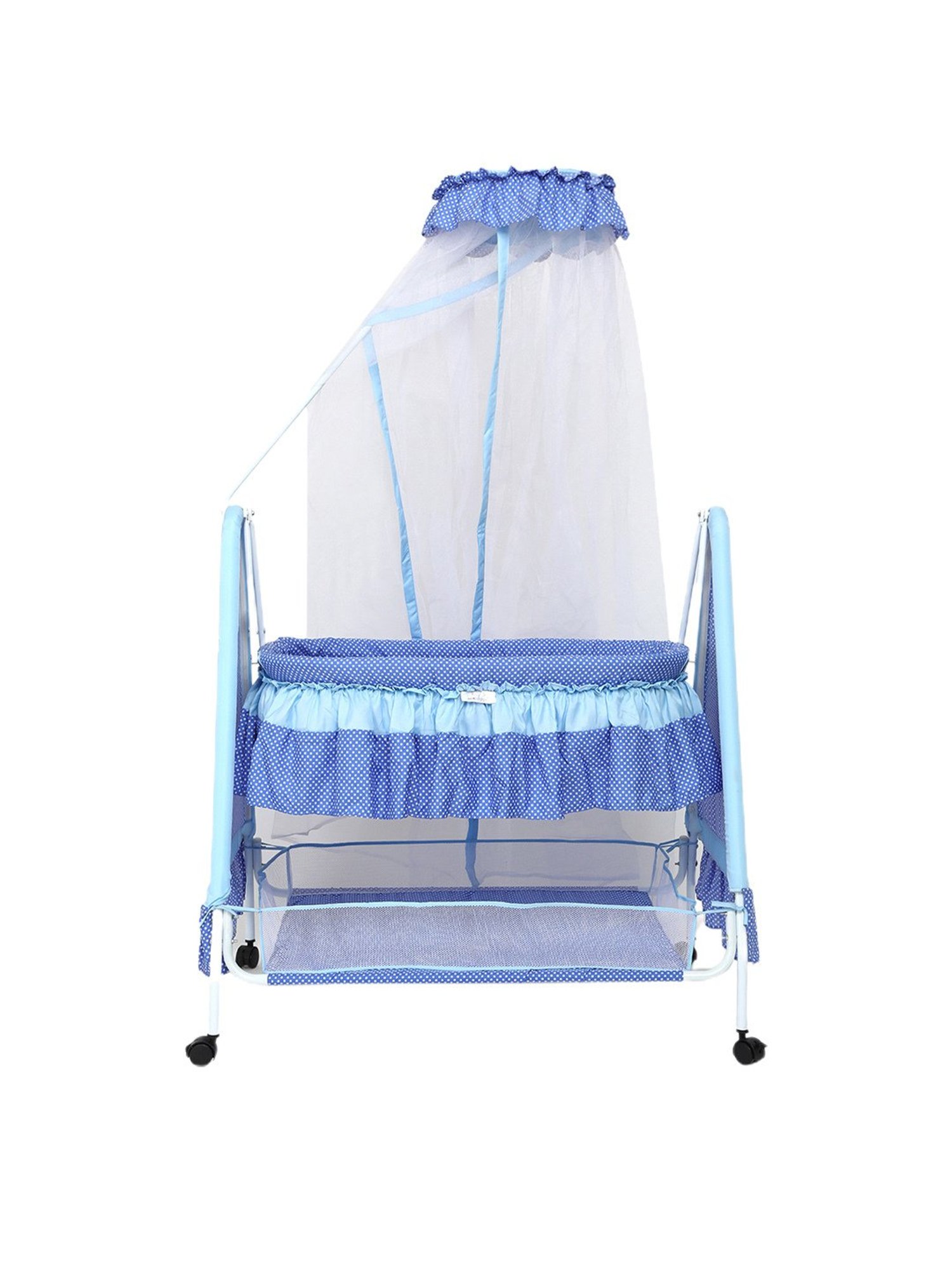 Kiddery Blue Baby Cradle with Mosquito Protection Net (Age 0-8 Months)