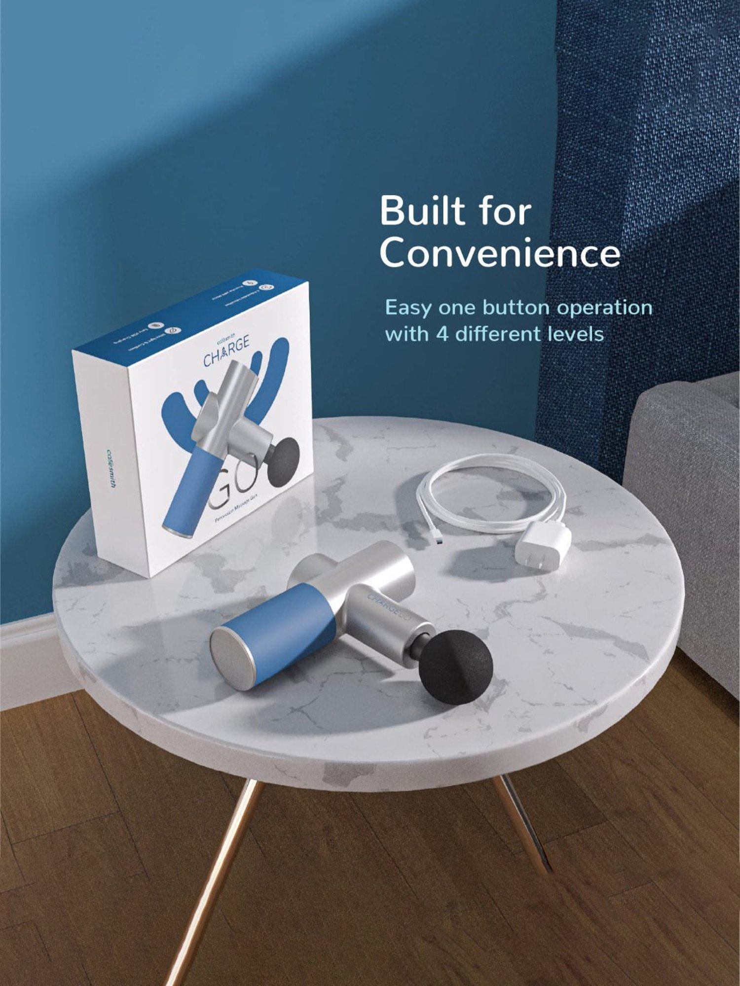 Caresmith Charge Go Cordless Massage Gun 4 Specialized Heads For Full Body Pain Relief (Multicolour)