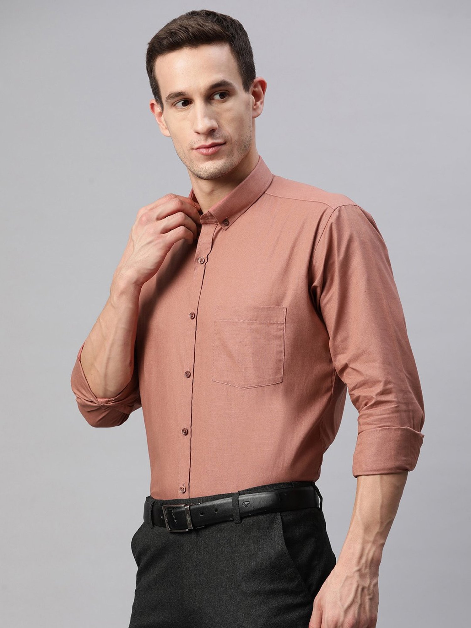 ManQ Peach Regular Fit Shirt