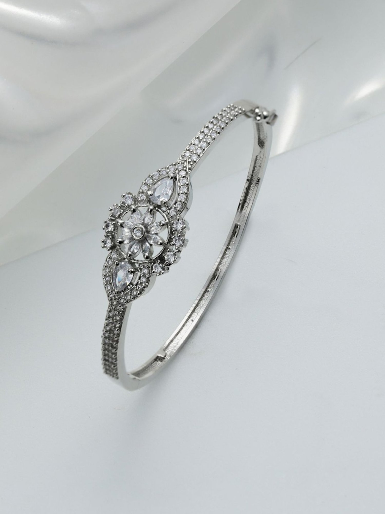 Aatmana Handcrafted Silver-Plated Floral Shaped Bangle Style Bracelet