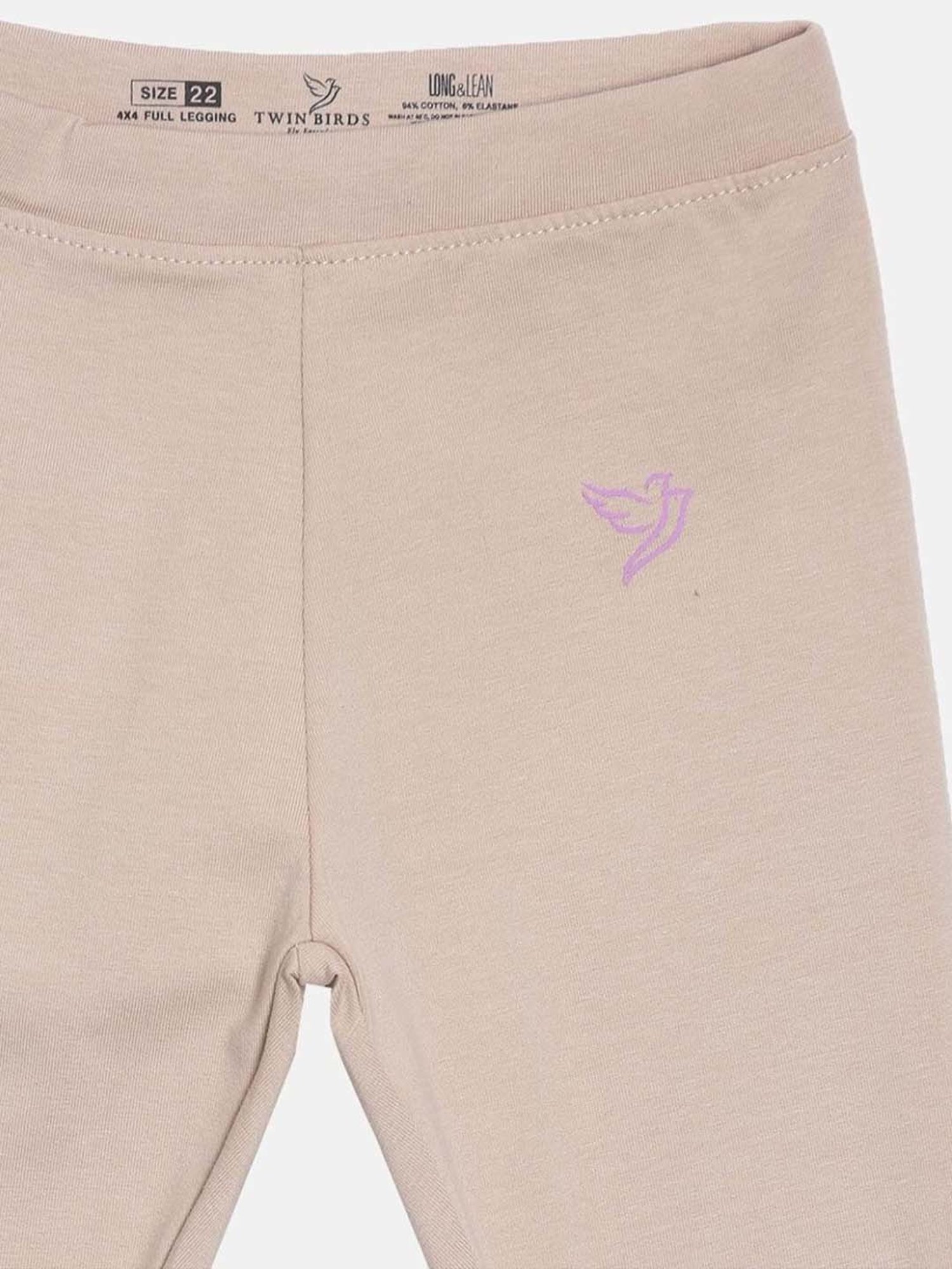 TWIN BIRDS Kids Green & Beige Cotton Regular Fit Leggings (Pack of 2)