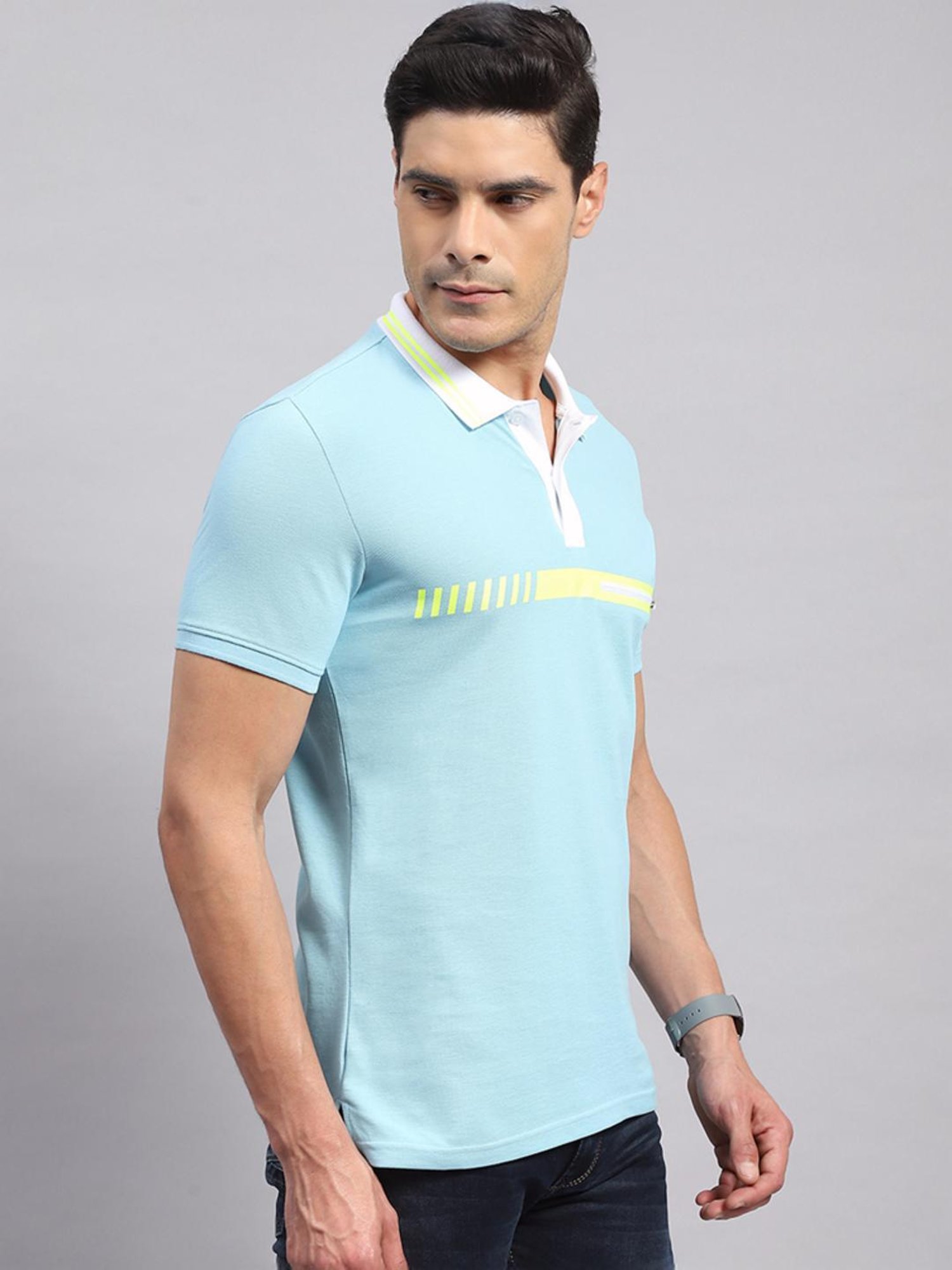 Rock.it Blue Cotton Regular Fit Printed Polo T-Shirt