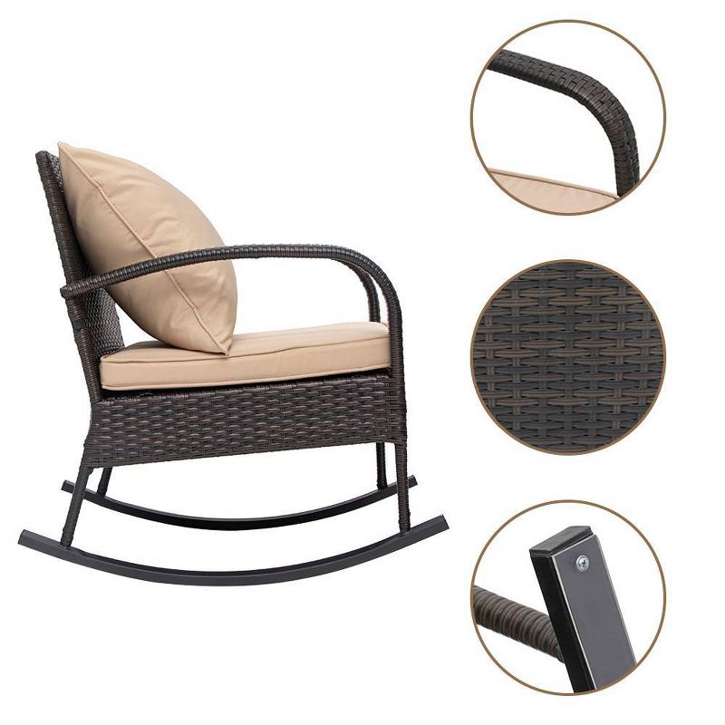 3pc Outdoor Wicker Rattan Rocking Chairs with Glass Top Table - Tan - Crestlive Products