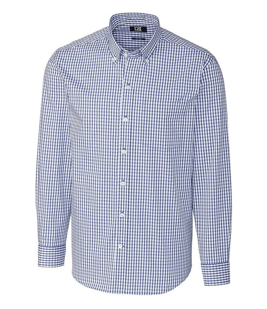 Cutter & Buck Long-Sleeve Yarn-Dyed-Gingham Easy-Care Stretch Shirt
