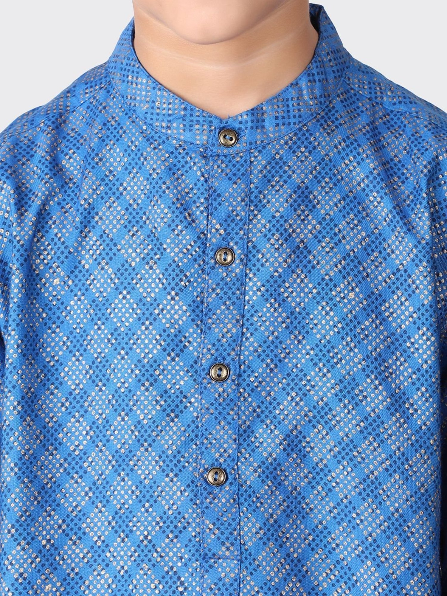 Fabindia Kids Blue Printed Full Sleeves Kurta