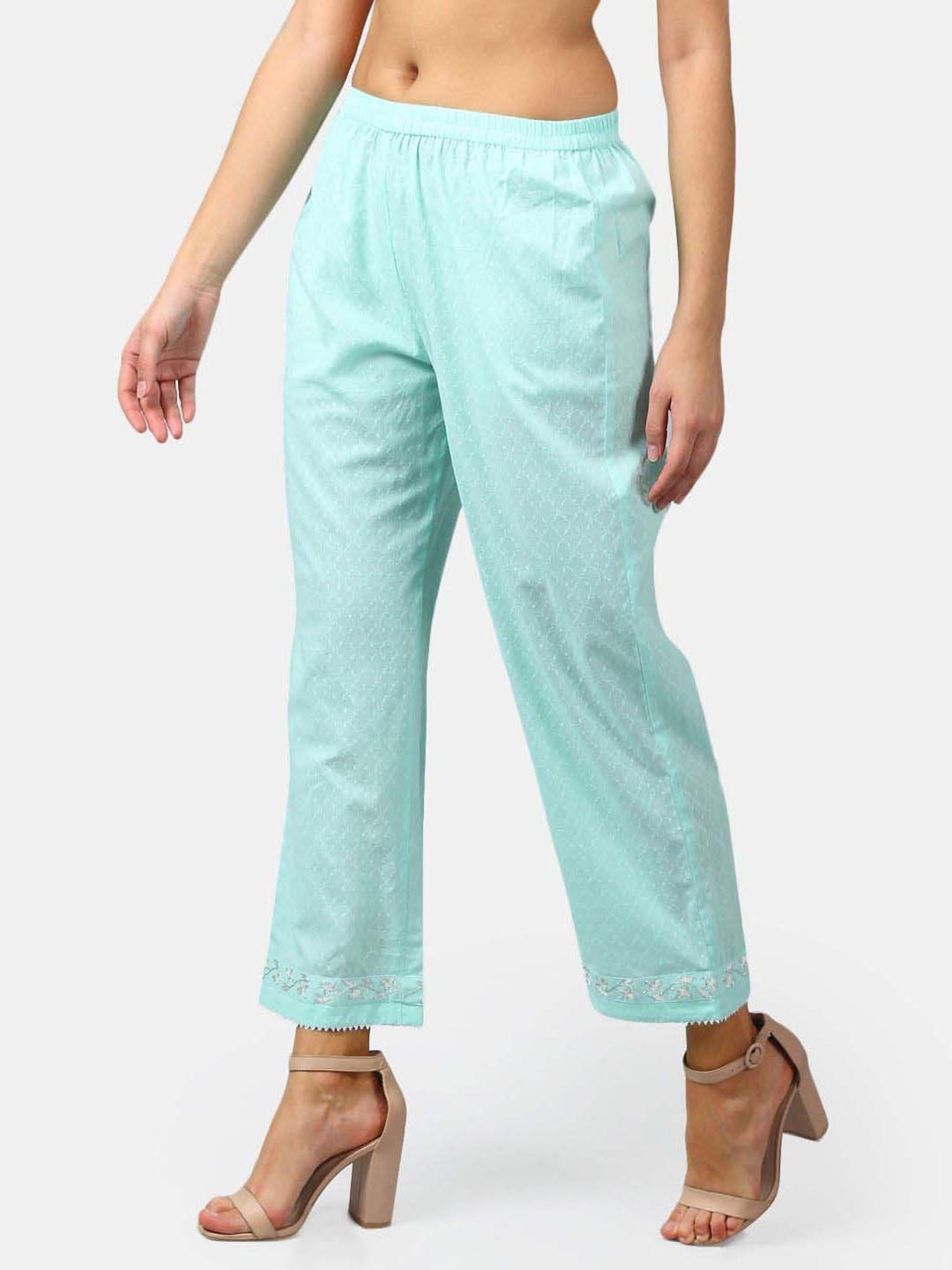 DART STUDIO Green Cotton Embroidered Palazzos