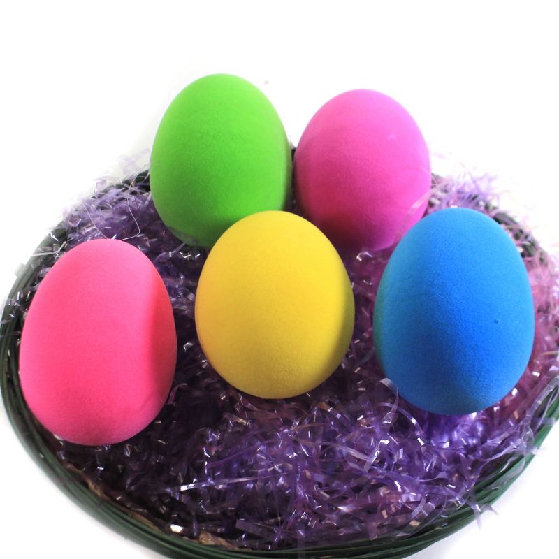 Easter 3.5" 5 Flocked Egg Ornaments Tree Spring Decor Decoration  -  Tree Ornaments