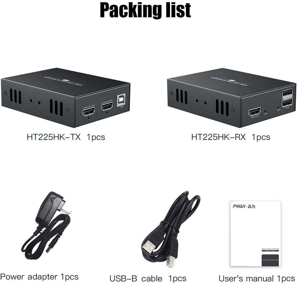 HDMI KVM USB Extender Transmit 1080p HD Video Over Cat5e/6 Ethernet Cable 50m (164ft) for Mouse and Keyboard Control Remote Signals